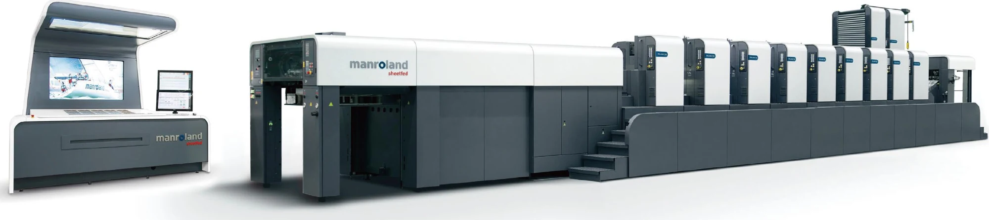 A cutout equipment image of a Roland sheetfed printing press