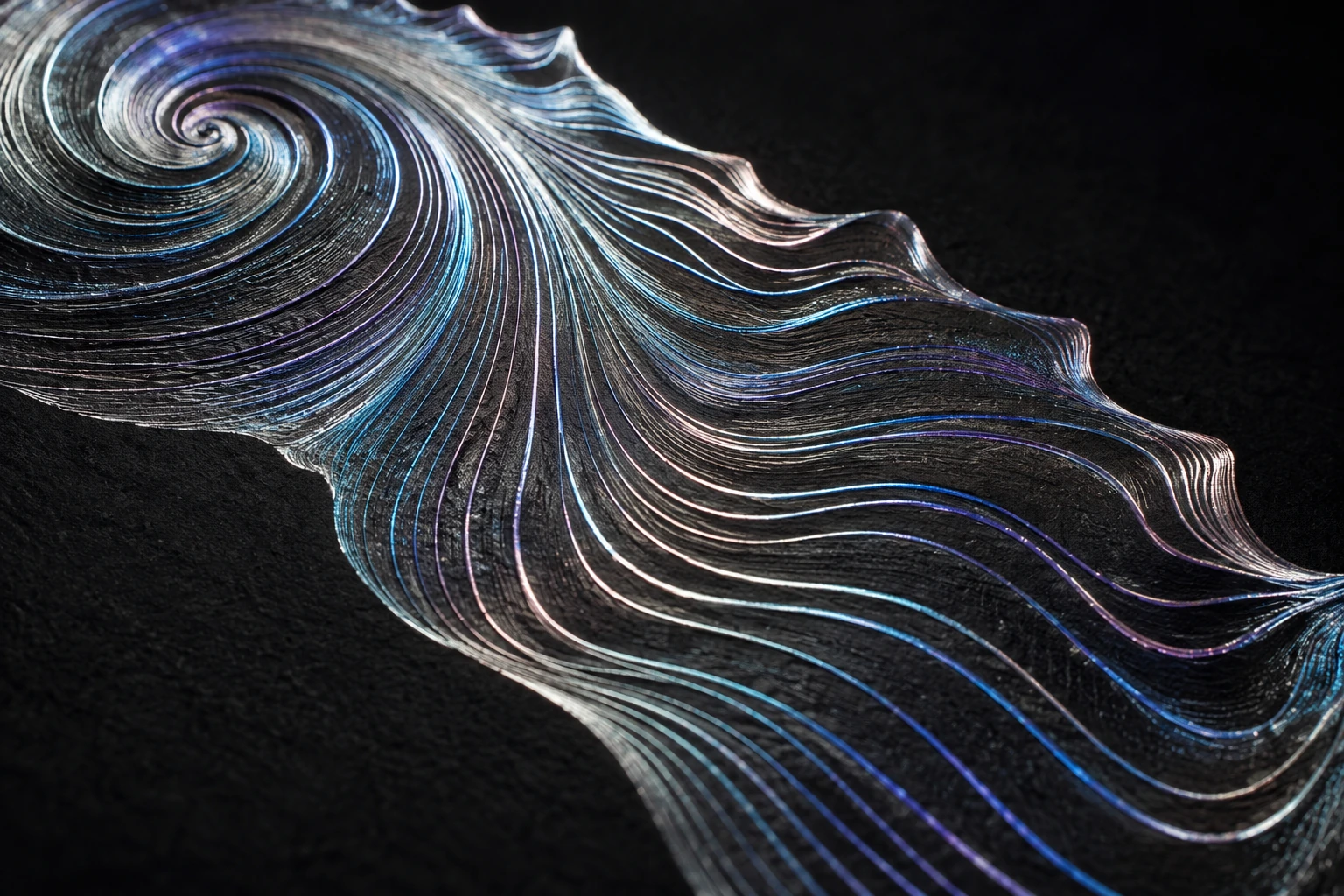 Silver contours on textured black paper